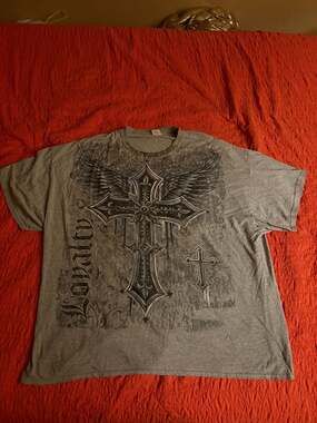 Gildan Ultra Cotton Y2K Grunge Gothic Cross Wings Loyalty Graphic T-Shirt Gray